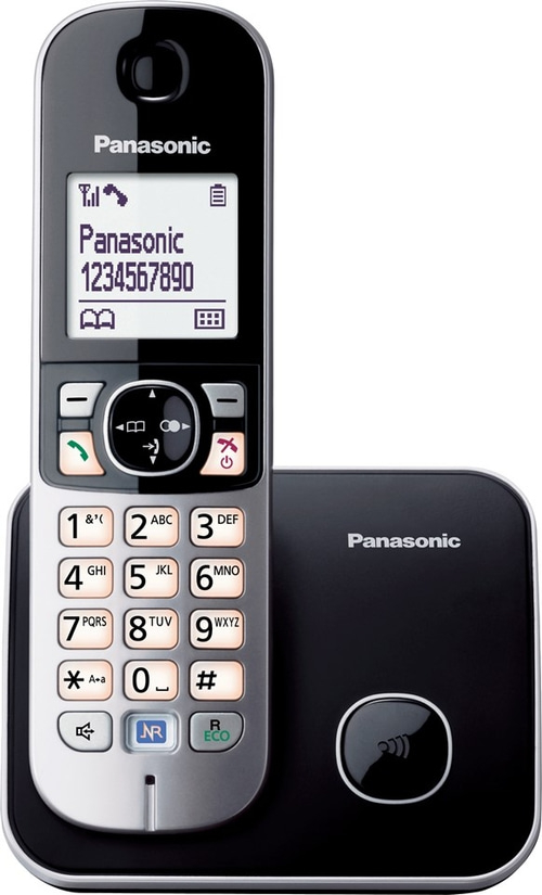 Panasonic schnurloses Telefon mit Display und Tasten, schwarz und silber