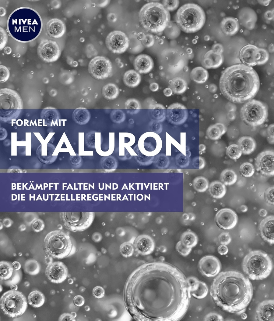 Nivea Men Produkt mit Hyaluron, bekämpft Falten und aktiviert Hautzellregeneration