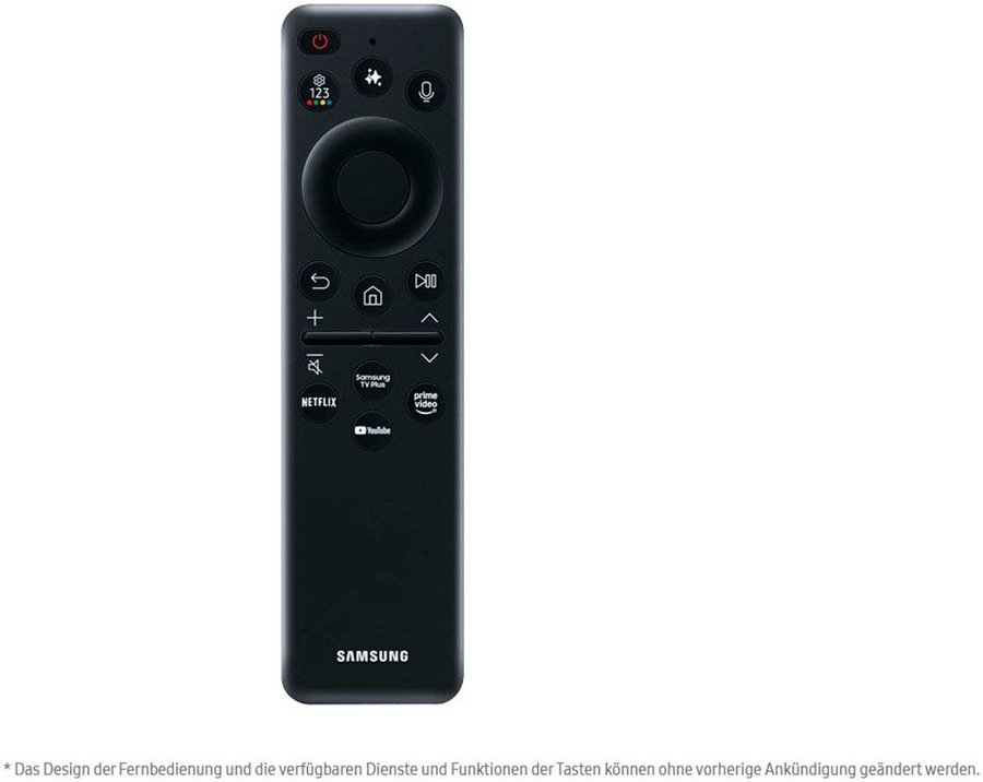 Ein schwarzer Samsung TV Fernbedienung mit vielen Tasten und App-Icons