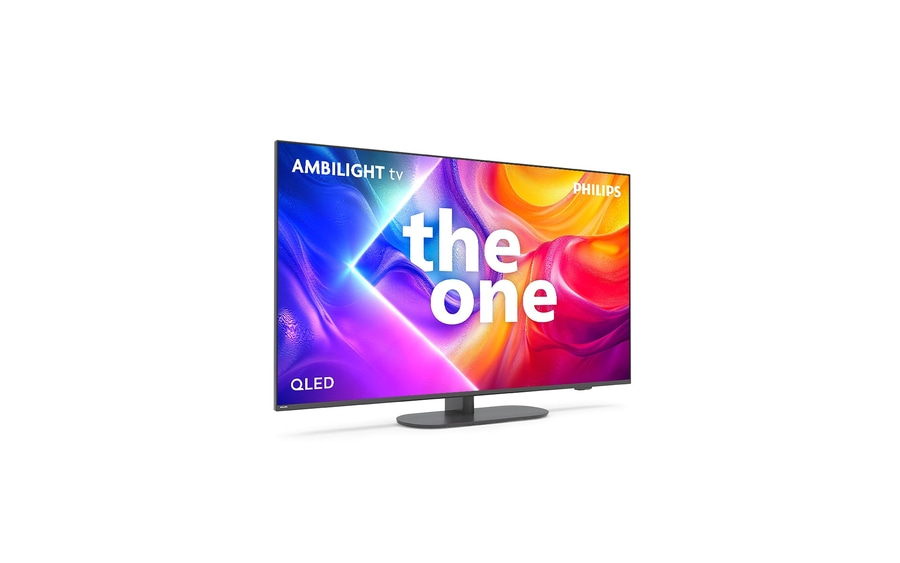 Philips Fernseher mit Ambilight und QLED-Technologie, 'the one' Schriftzug.
