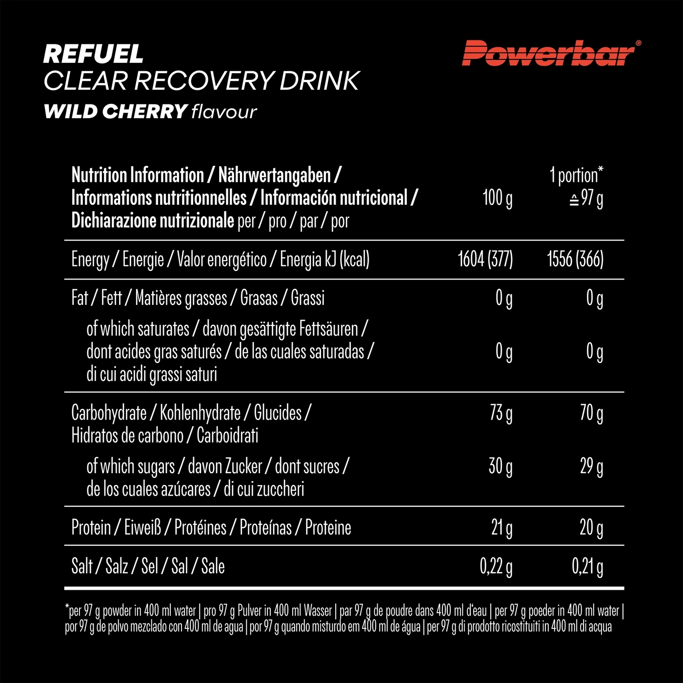 Nährwertangaben für ein Erfrischungsgetränk von Powerbar