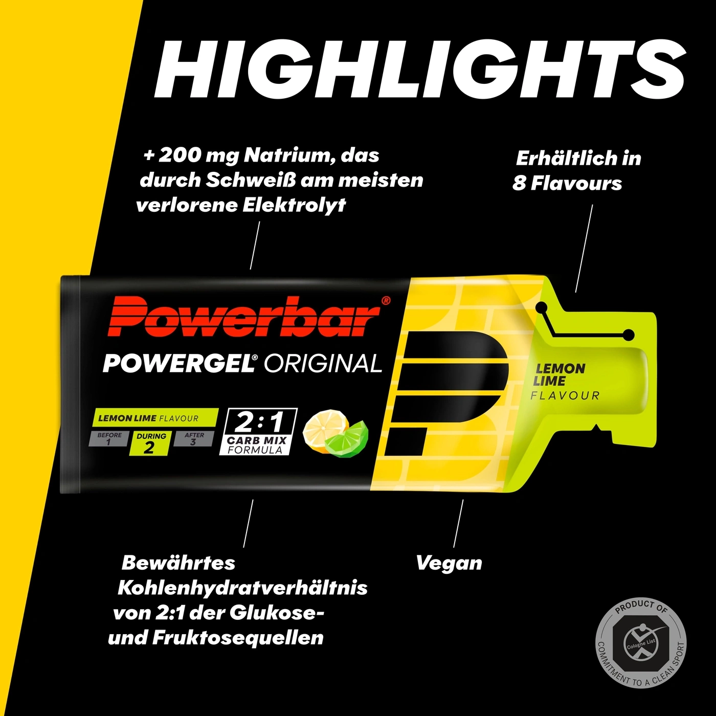 POWERBAR PowerGel Fruit Lemon Lime Zitrone High Carb Energie Gel Natrium 24x 41g