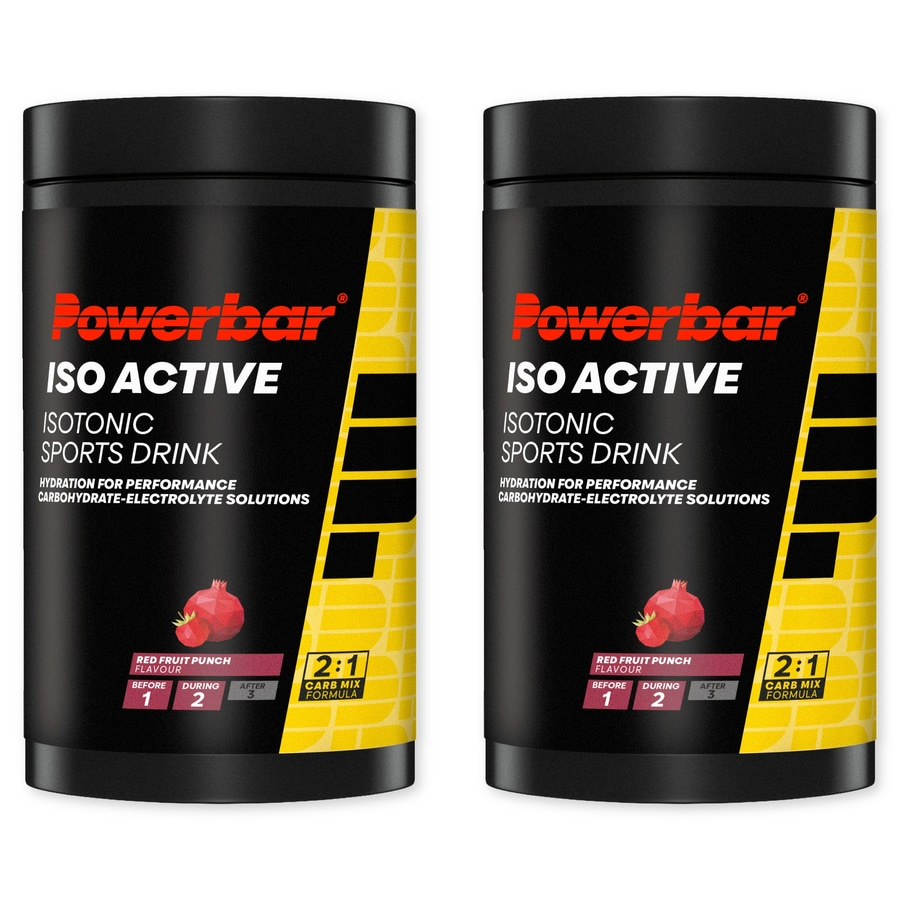 zwei Powerbar Iso Active Getränkepulver Behälter