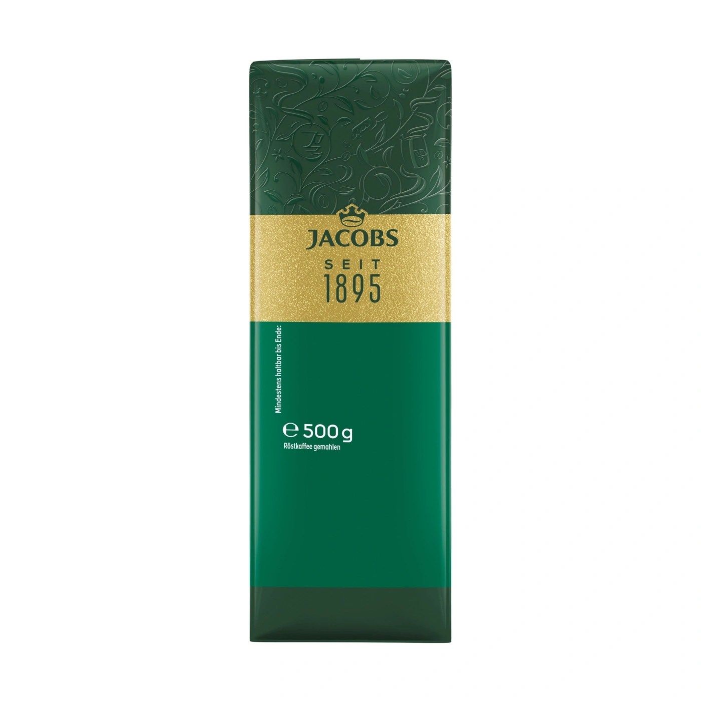 Grüne Kaffeeverpackung mit Jacobs Logo und Jahreszahl 1895, 500g