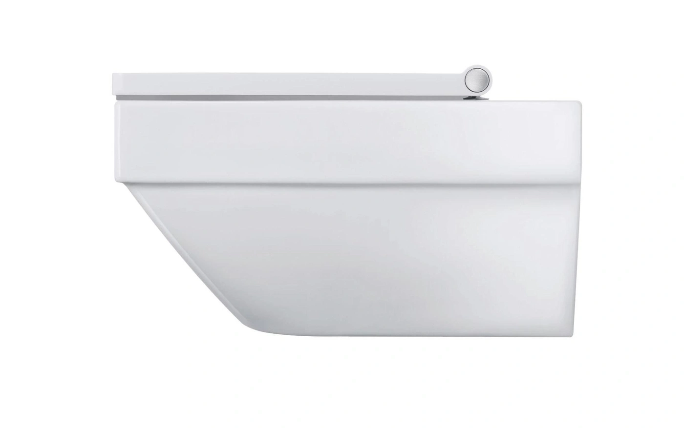 Weißes, wandmontiertes WC-Becken mit Deckel und minimalistischem Design, isoliert