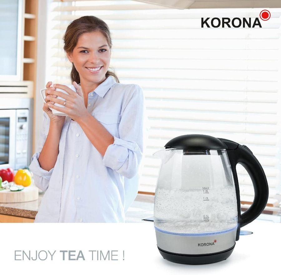 KORONA Glas Wasserkocher 20608 1,2 Liter 2200 Watt Edelstahl LED Beleuchtung NEU