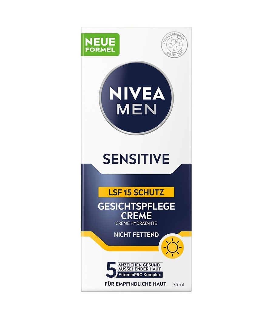 NIVEA MEN sensitive Gesichtspflege Creme Kamillen Sonnenschutz LSF15 2 x 75ml