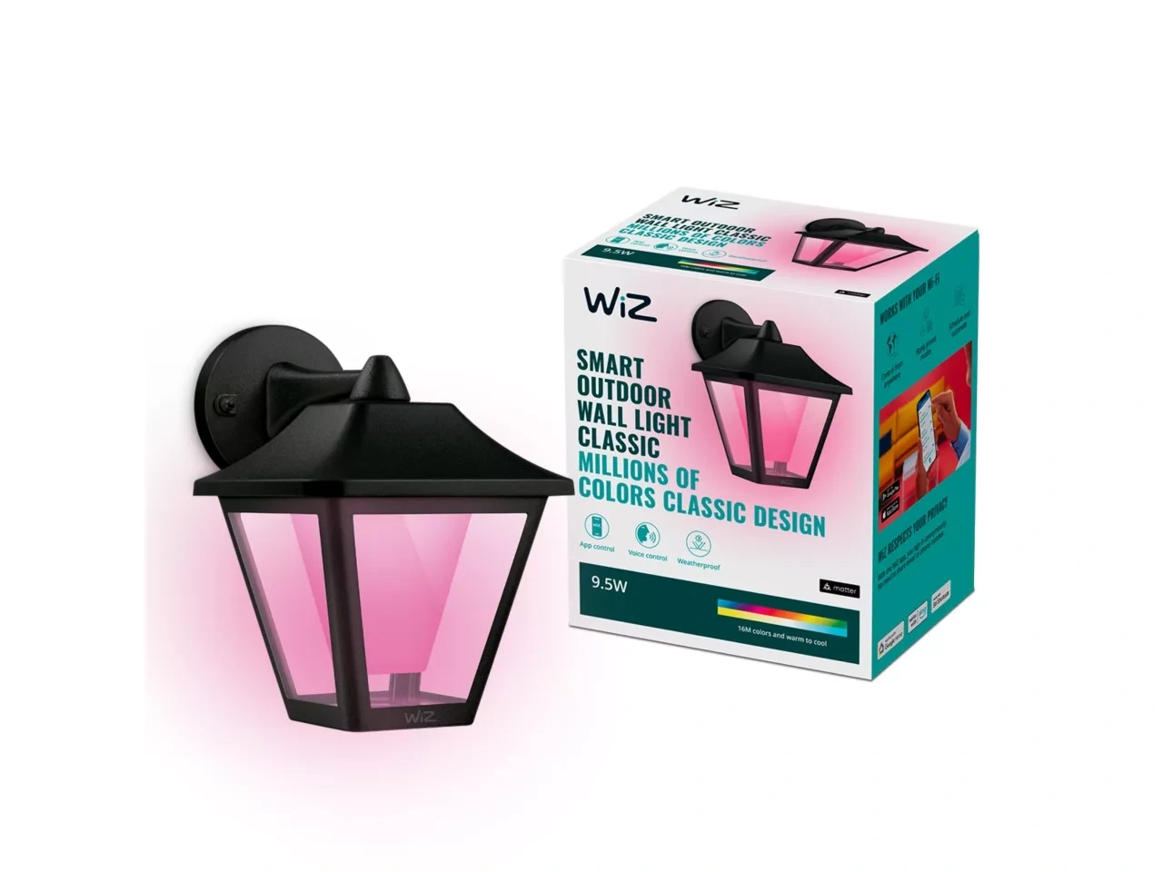 WIZ LED Wandleuchte Classic Outdoor 2700–5000K 1000lm IP44 Smart Schwarz NEU