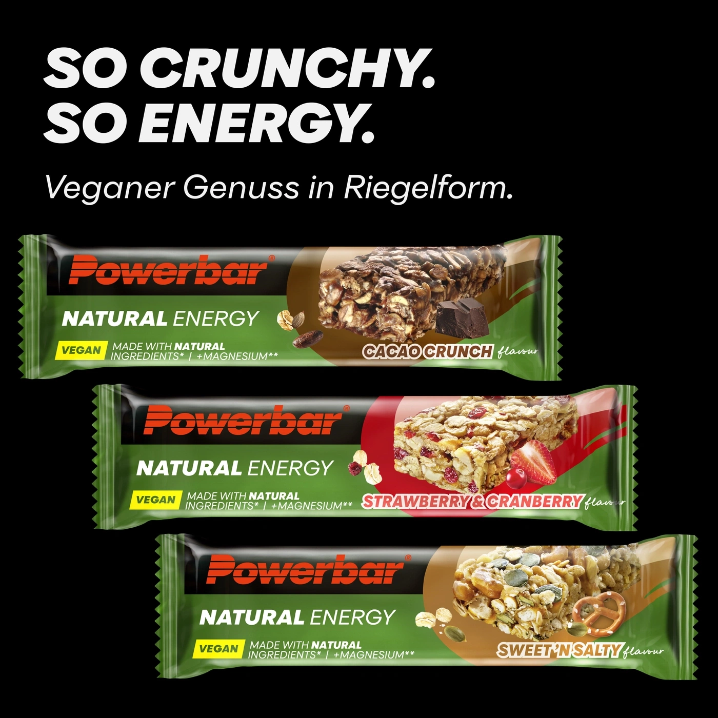 Powerbar Riegel: Kakao Crunch, Erdbeer-Cranberry und Sweet n Salty