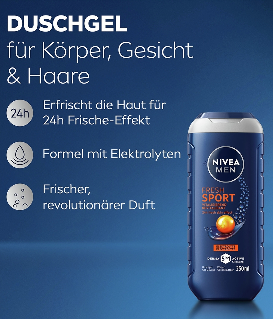 Nivea Men Duschgel mit Frische-Effekt und Elektrolyten.