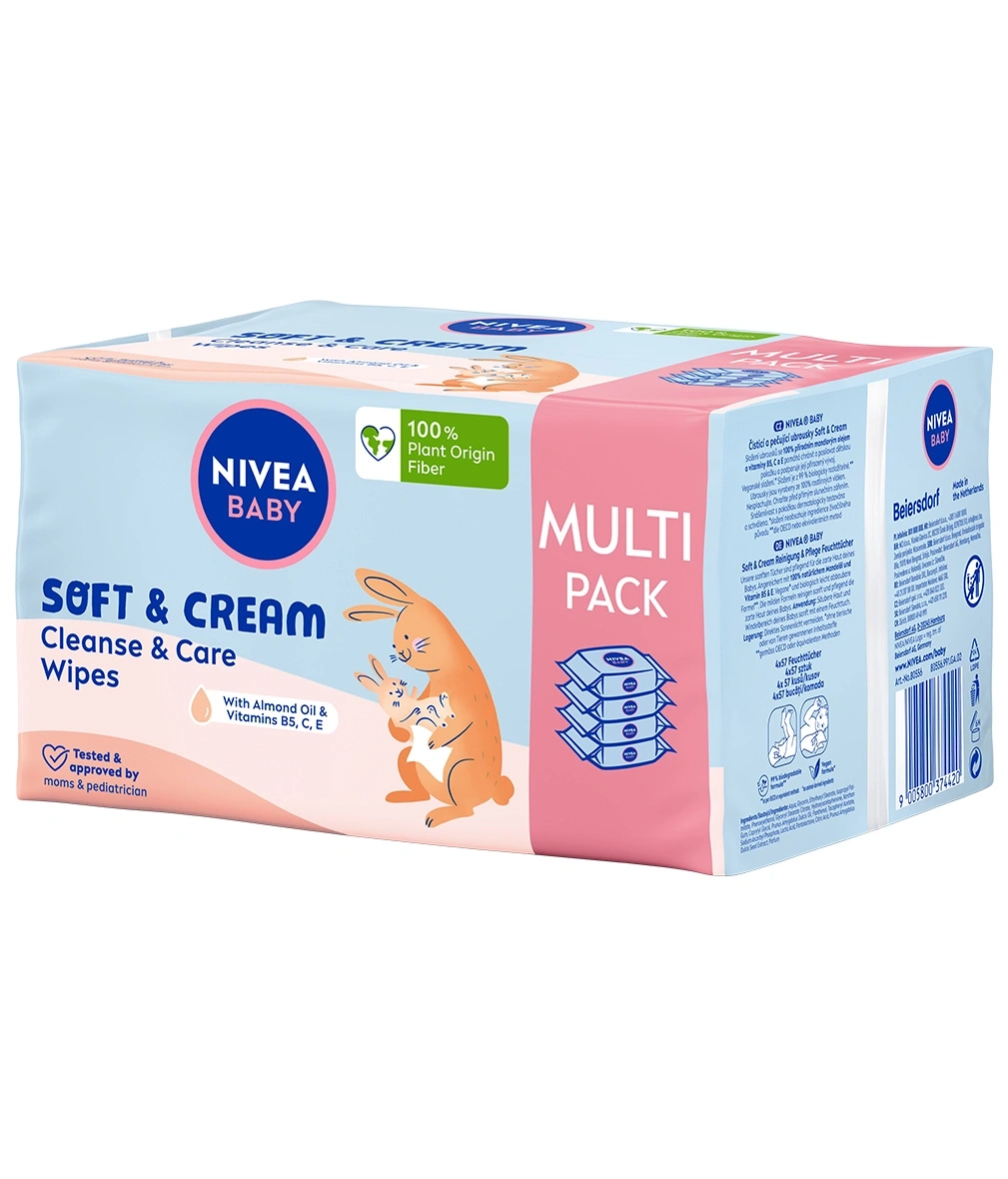 Nivea Baby Soft & Cream Feuchttücher im Multipack mit Hasenmotiv und Almond Oil