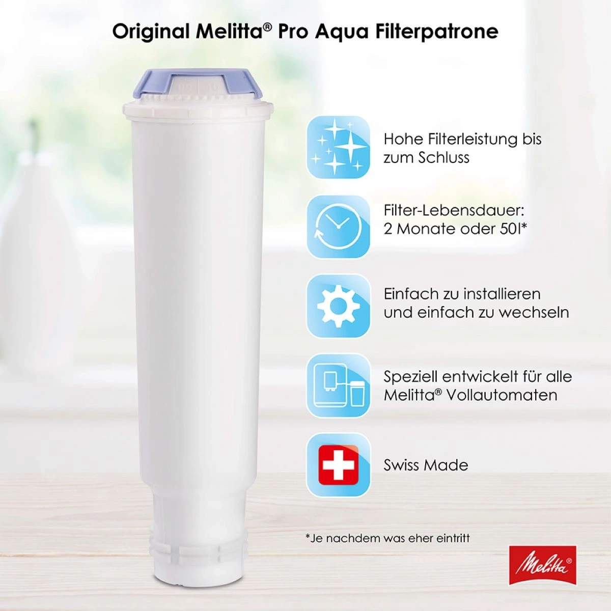 Melitta Pro Aqua Filterpatrone, hohe Filterleistung, einfach zu installieren, Swiss Made.