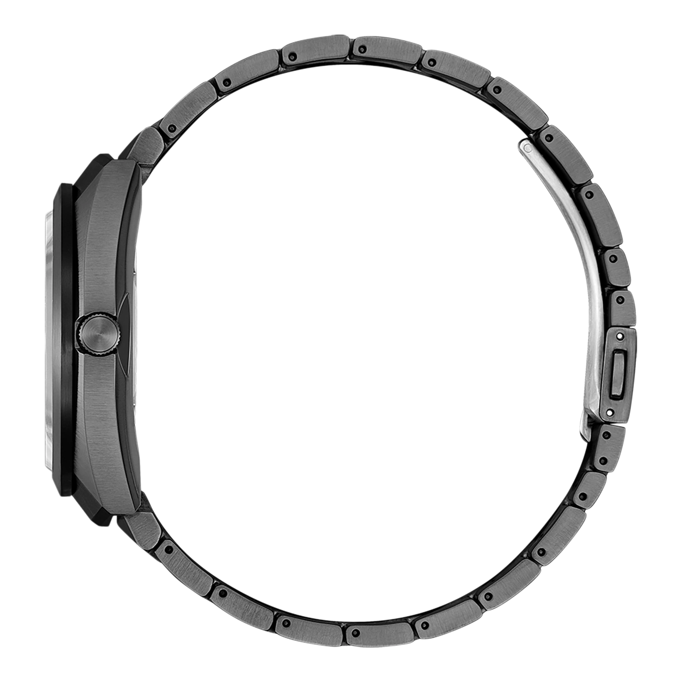 Uhr mit Metallarmband, Seitenansicht, graue Farbe, modernes Design, Accessoire