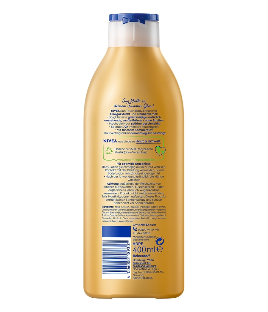 Nivea Sun Touch Body Lotion, 400ml, mit Ginkgoextrakt und Traubenkernöl