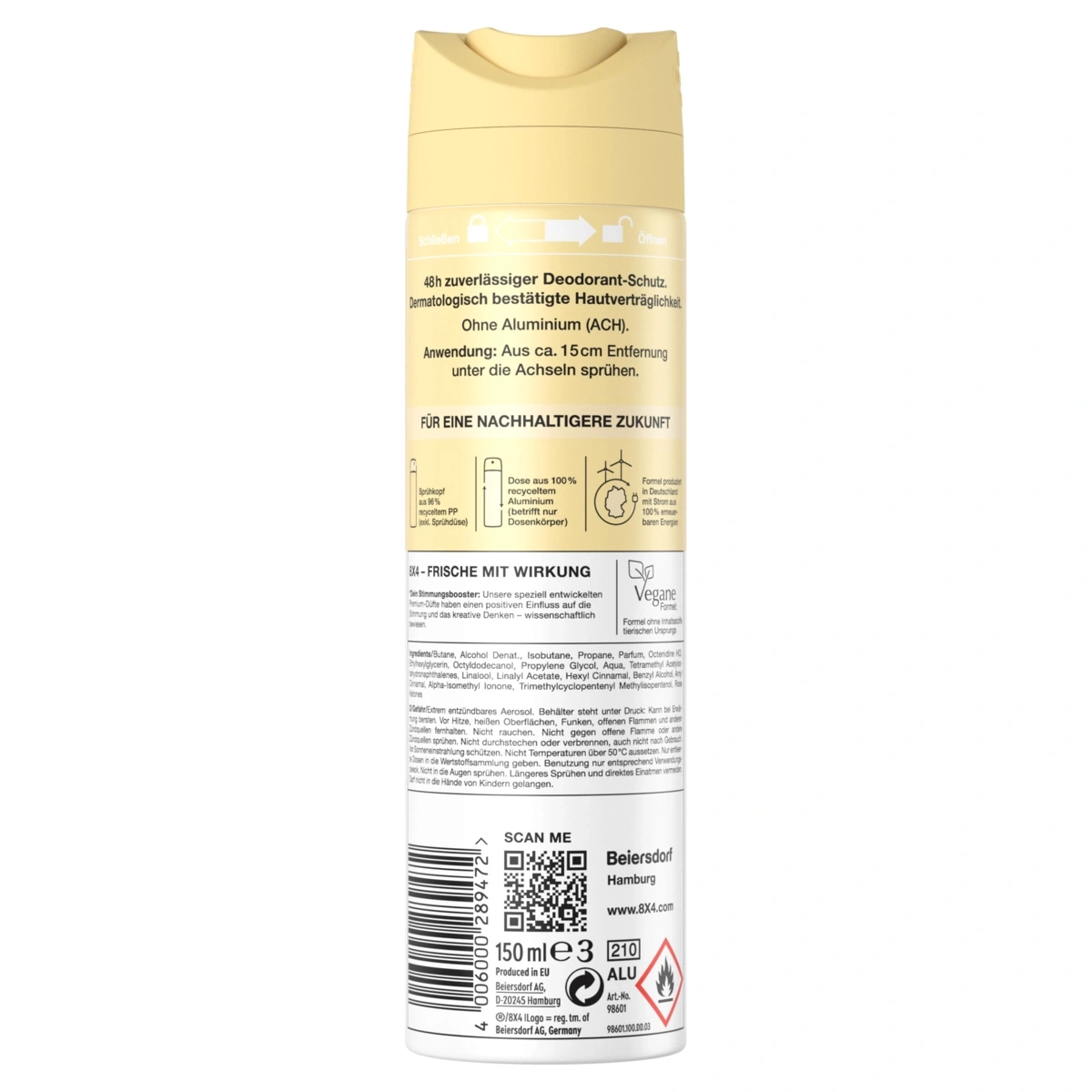 Eine gelbe Dose mit einem Sprühkopf für Deodorant und einem Deckel