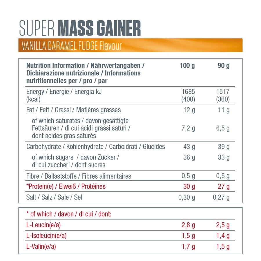 DYMATIZE High Protein Weight-Gainer Riegel Super Mass Vanilla Caramel 10 x 90 g