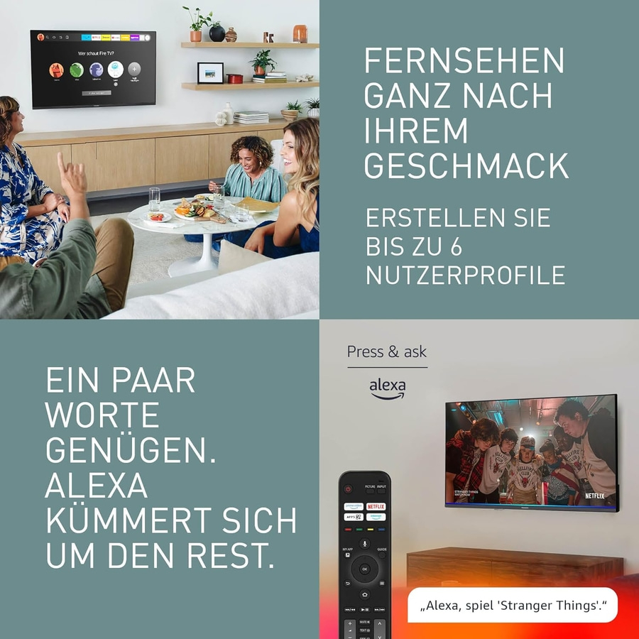 Fernseher mit Alexa-Steuerung und Nutzerprofilen. Fernsehen nach Geschmack.