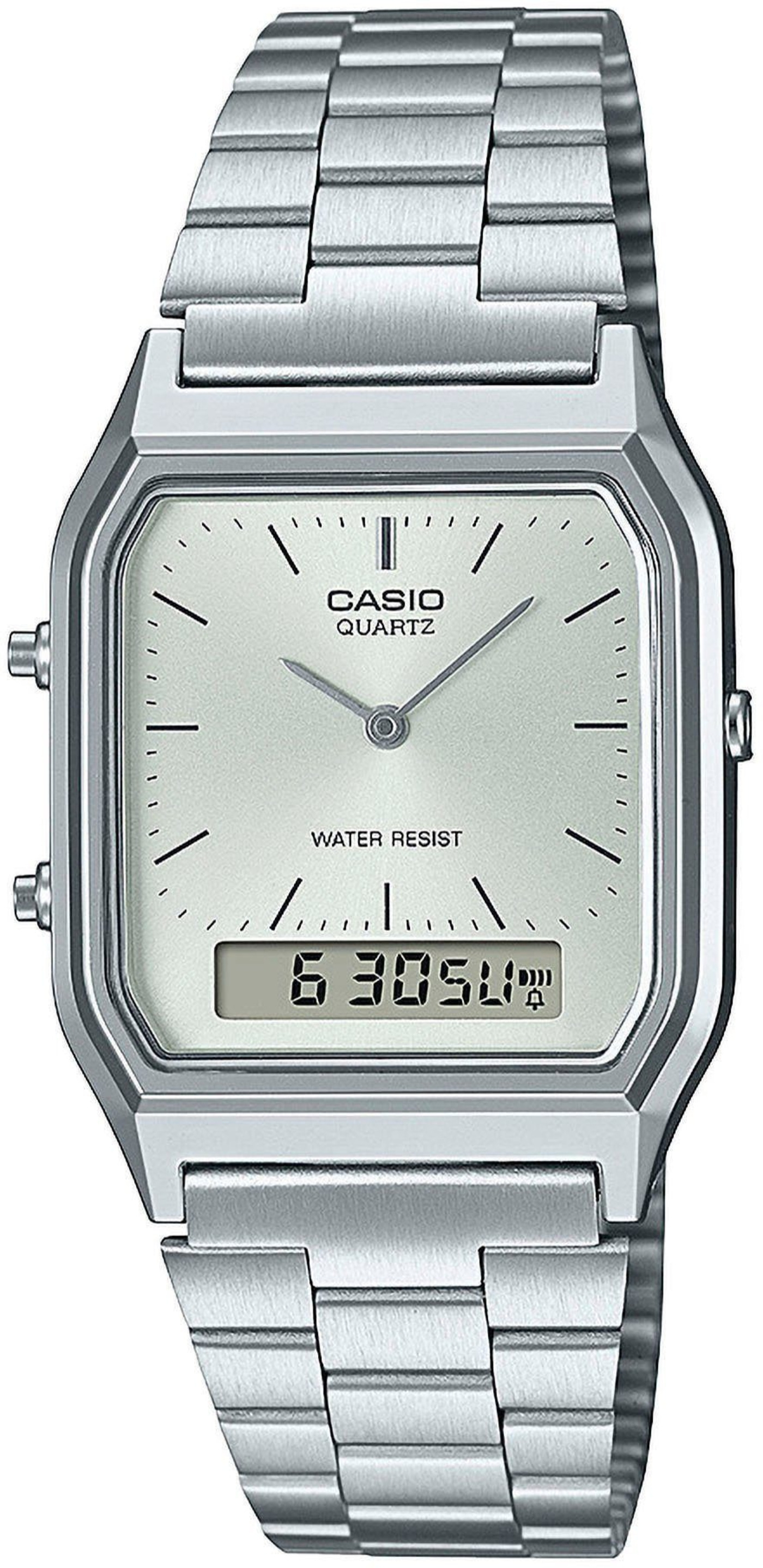 Casio Uhr, silbernes Armband, analog und digital, Quartz, Wasserfest, 6:30:50
