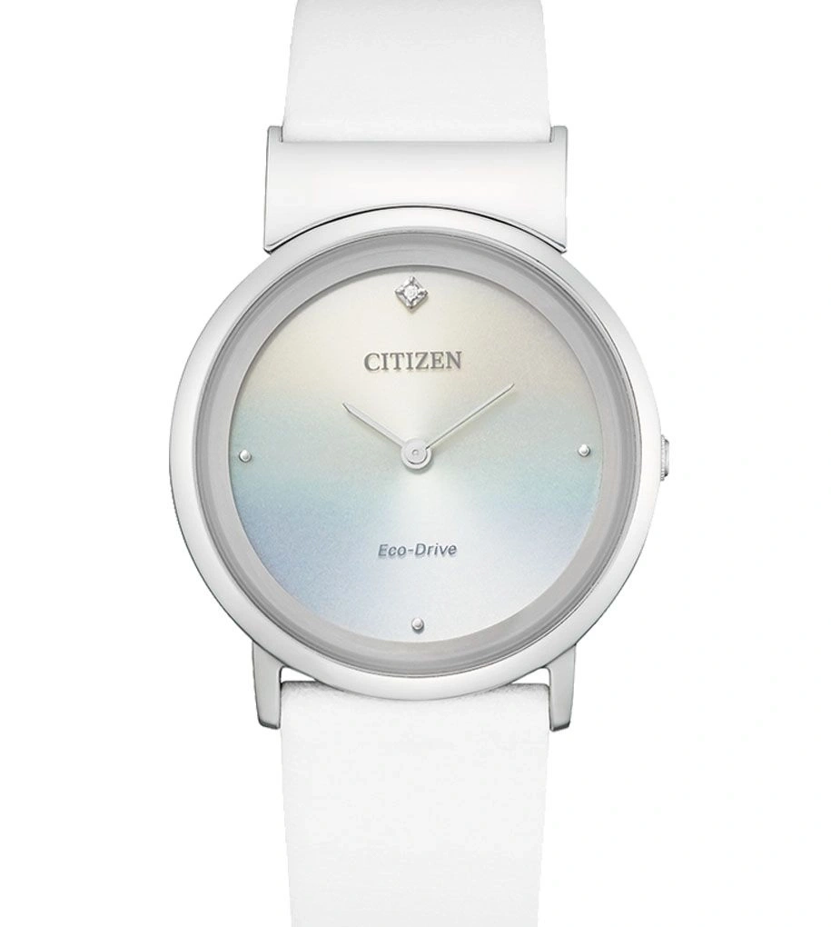 Citizen Damenuhr mit weißem Armband und silbernem Zifferblatt