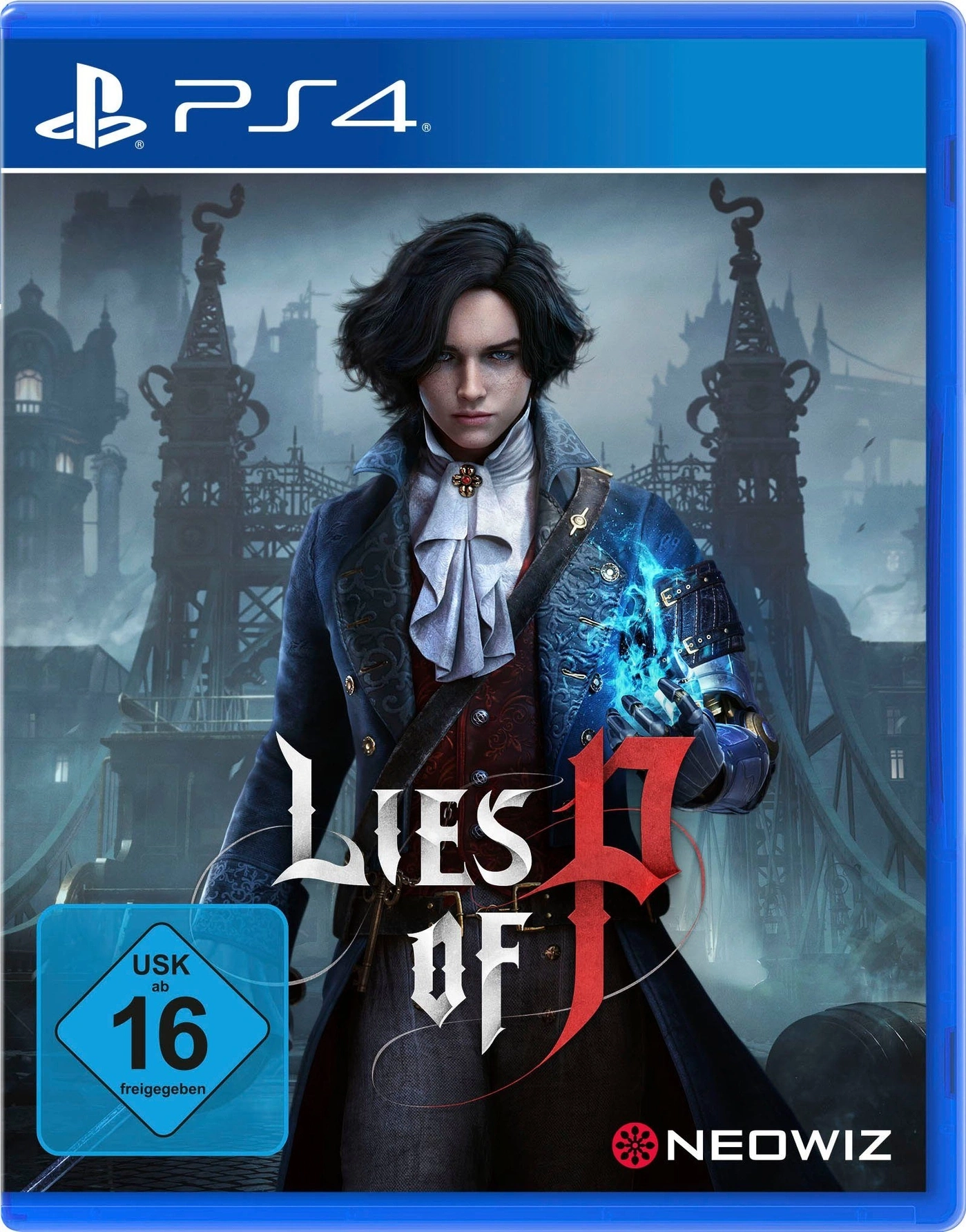 Lies of P PS4 Spiel mit USK 16 Freigabe und dem Hauptcharakter im viktorianischen Stil.