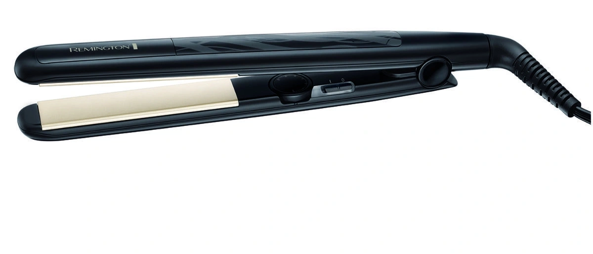 Schwarzes Glätteisen von Remington mit cremefarbenen Platten und Kabel