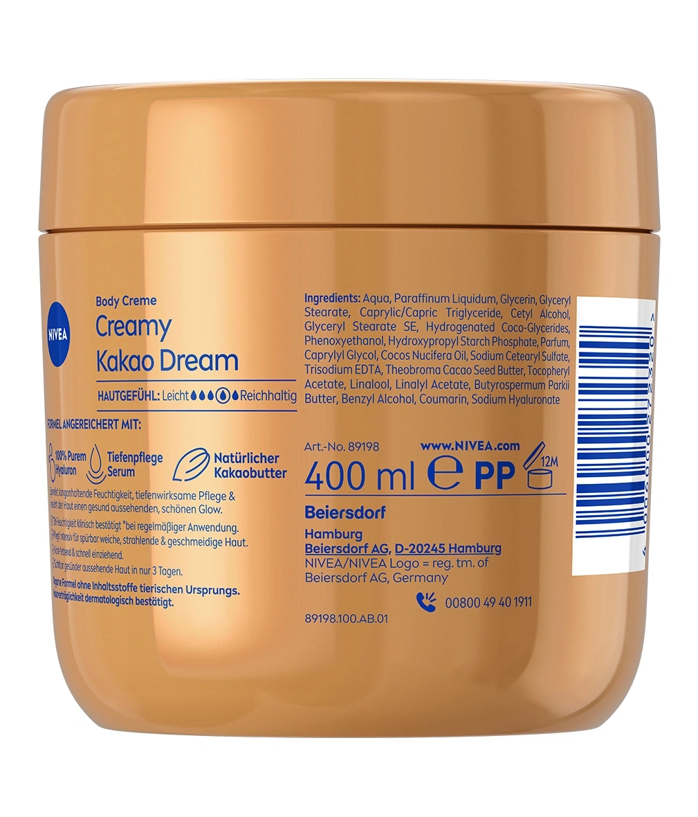 Nivea Body Creme "Kakao Traum" mit reichhaltiger Kakaobutter und Hyaluronsäure.