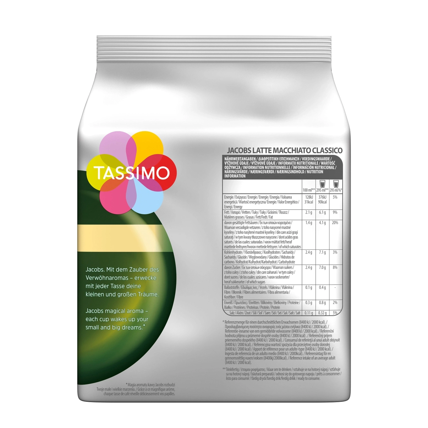 Jacobs Latte Macchiato Classic, Tassimo, Kaffee, Getränk, Packung, Nährwertangaben, Genuss, Träume