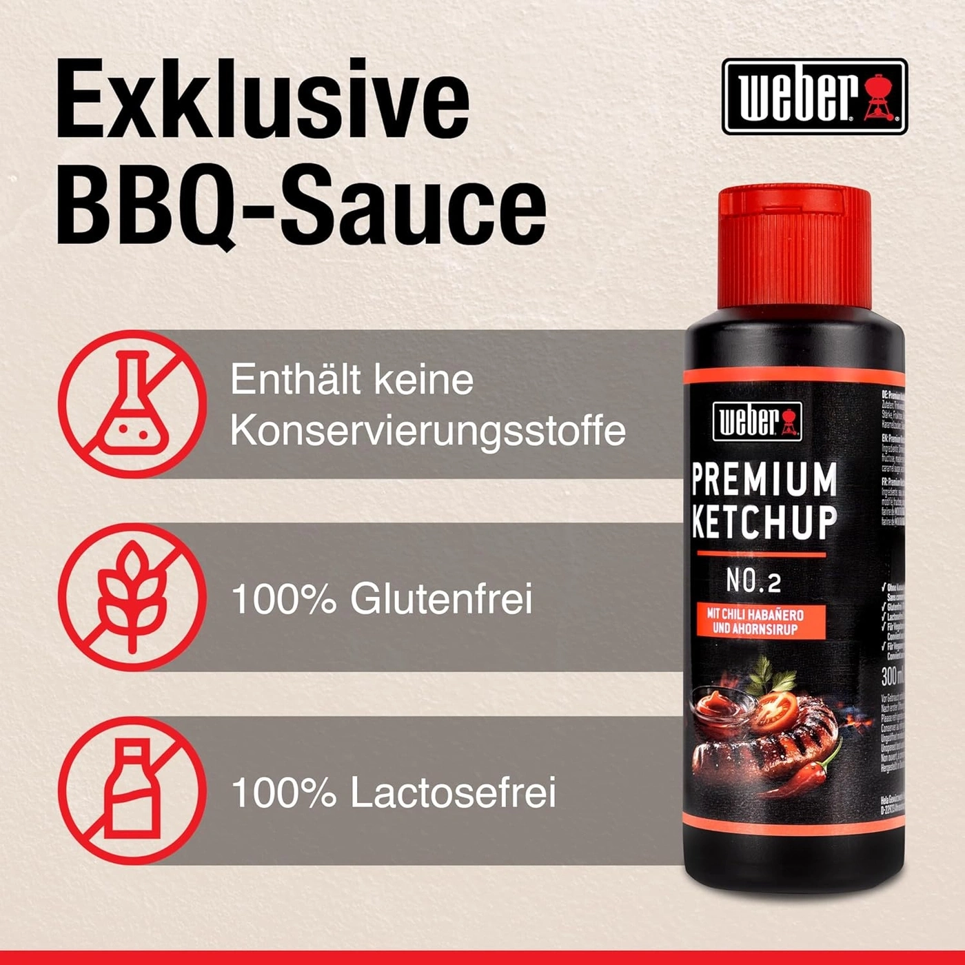 6x 300 ml Weber Ketchup Premium Ketchup No.2 Gourmetsauce Flasche würzig fein