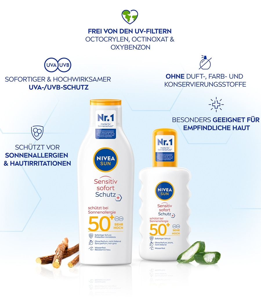 Nivea Sun Sonnencreme, schützt vor Sonnenallergien, 50+ Lichtschutzfaktor, ohne Duftstoffe