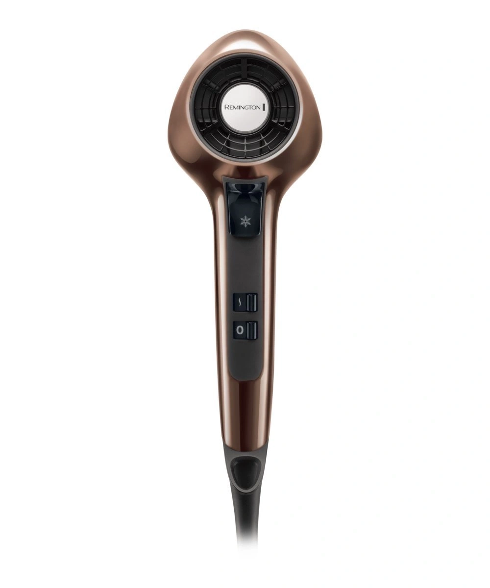 Ein bronze farbener Haartrockner von Remington mit Bedienelementen
