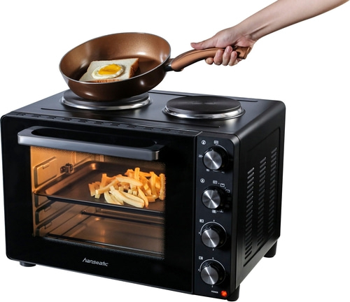 HANSEATIC Kleinküche 97530243 HMO366BKB Minibackofen mit Kochplatten B-WARE