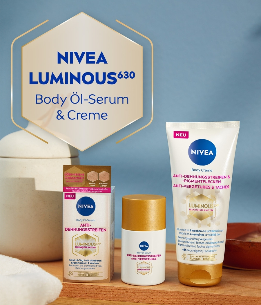 NIVEA Luminous 630 Body Öl-Serum & Creme, Anti-Dehnungsstreifen, Hautpflegeprodukte.