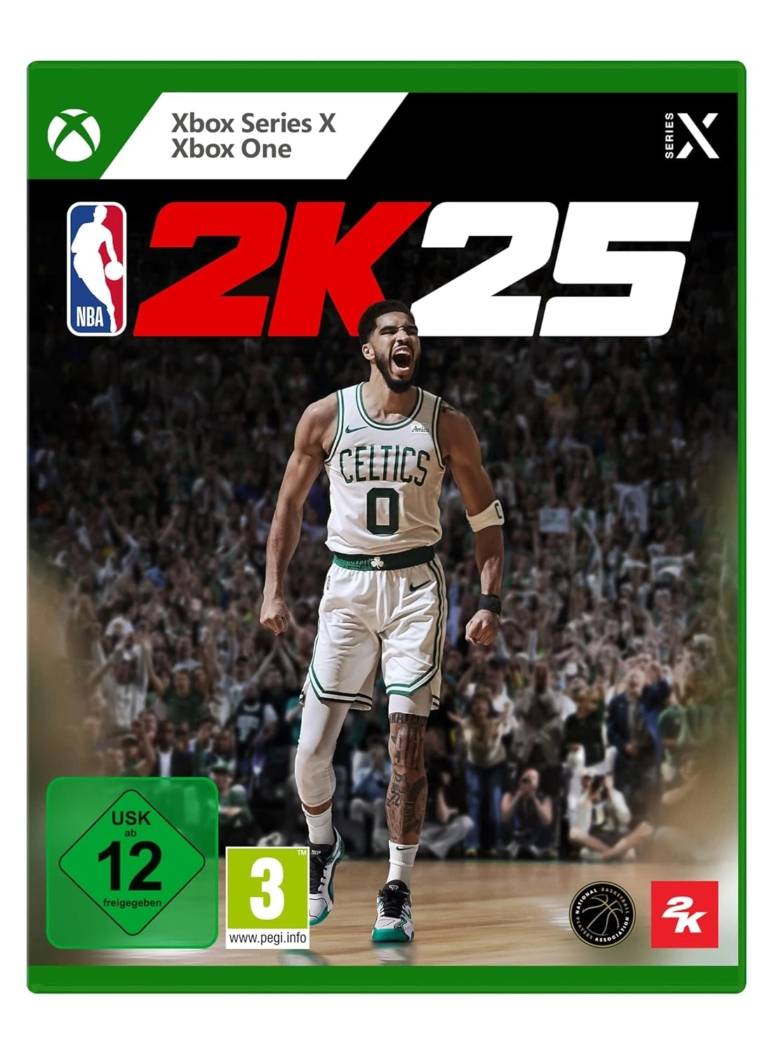 NBA 2K25 Spielcover mit Jayson Tatum im Boston Celtics Trikot