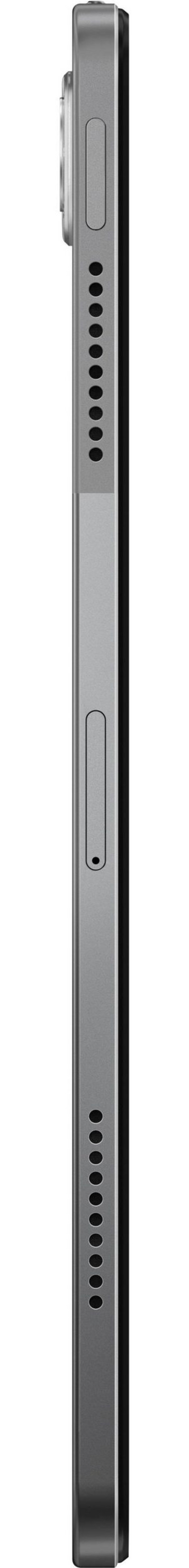 Graues Tablet-Seitenprofil mit Lautsprecherlöchern, Knöpfen und Kamera