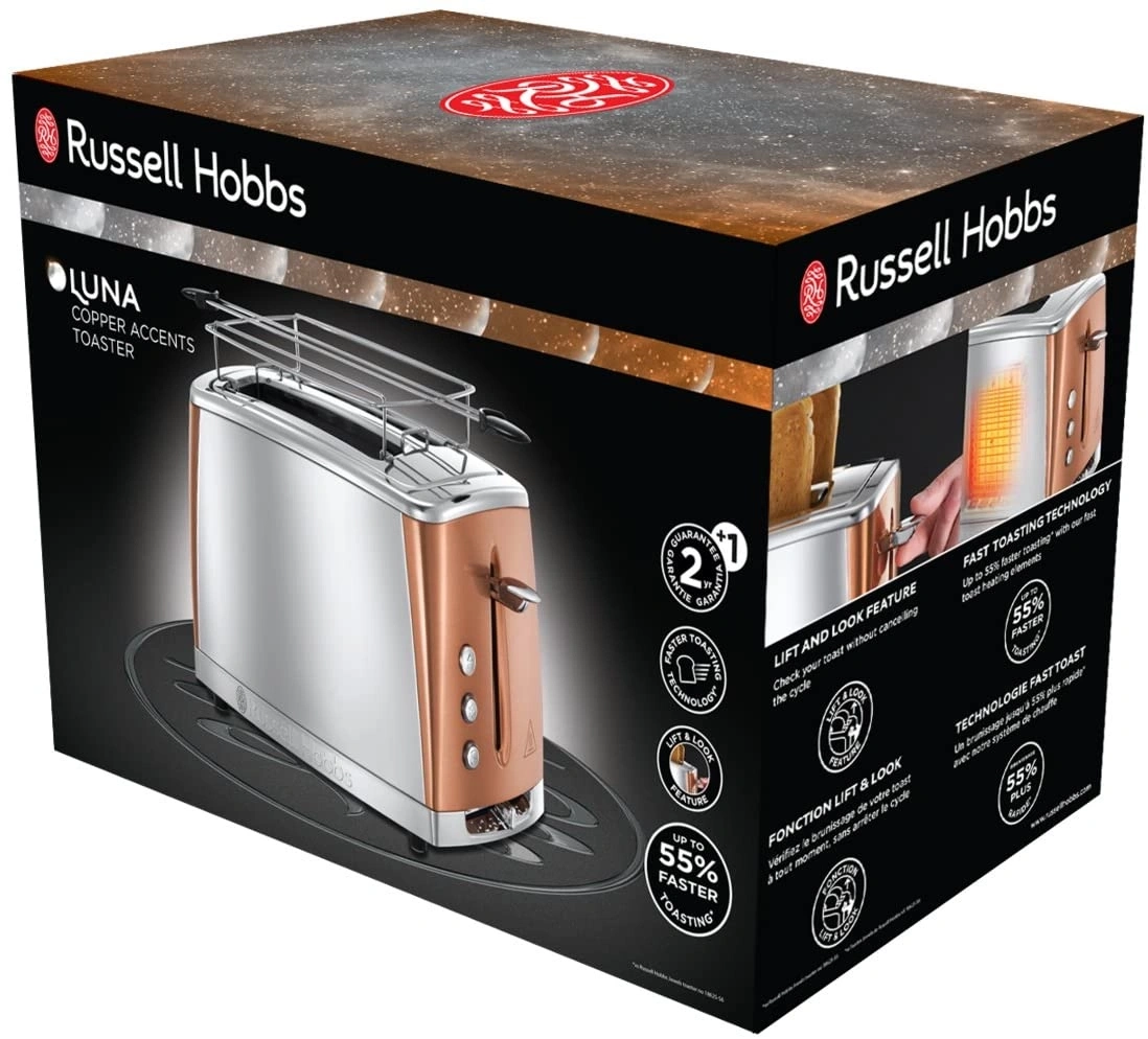 Russell Hobbs Luna Kupfer Akzente Toaster, schnelleres Toasten, 55% schneller