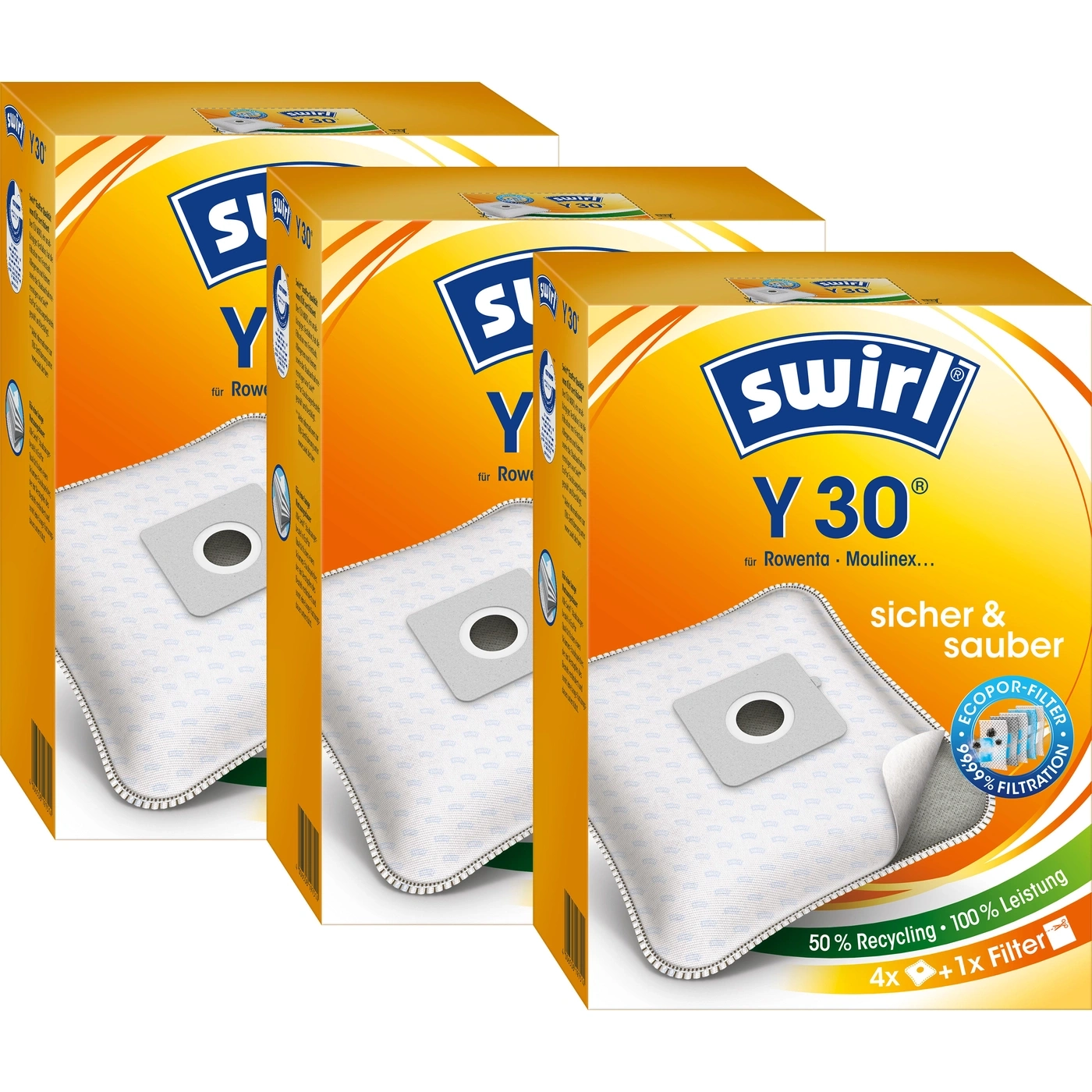 Swirl Y30 Staubsaugerbeutel, 4x Beutel + 1x Filter, für Rowenta und Moulinex, sicher und sauber