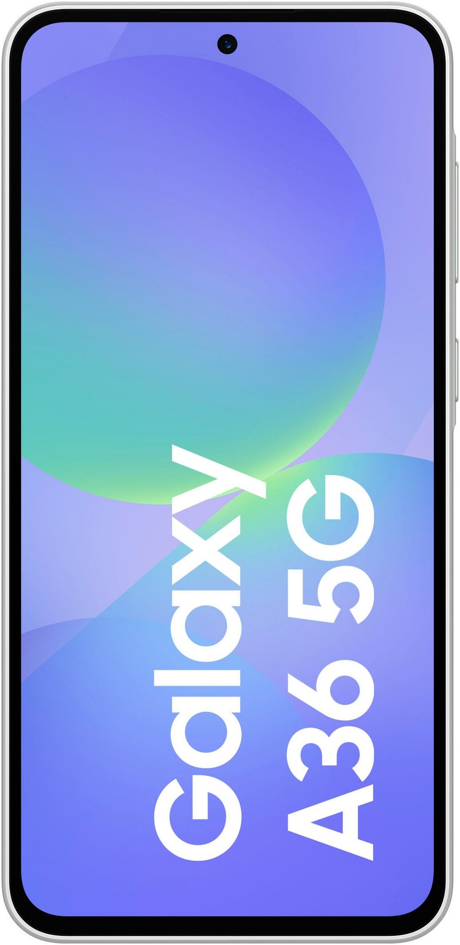 Samsung Galaxy A36 5G Smartphone mit blauem Bildschirm und weißem Rahmen
