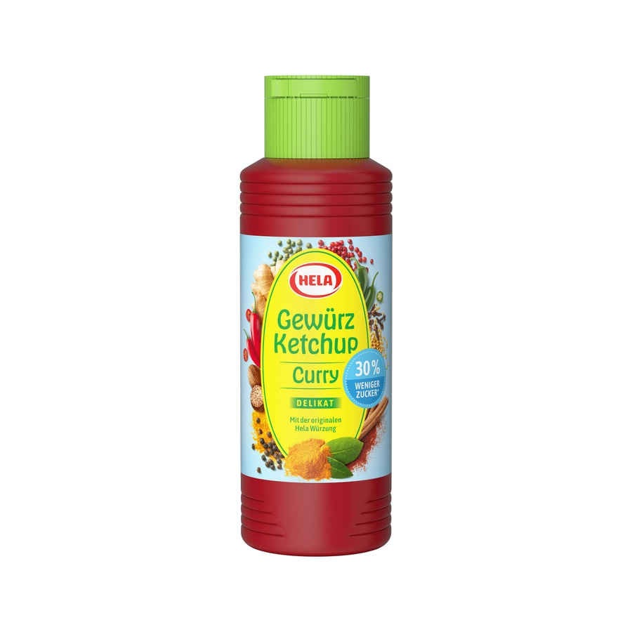 Hela Ketchup Curry delikat 30% weniger Zucker Gewürzketchup 300 ml Flasche