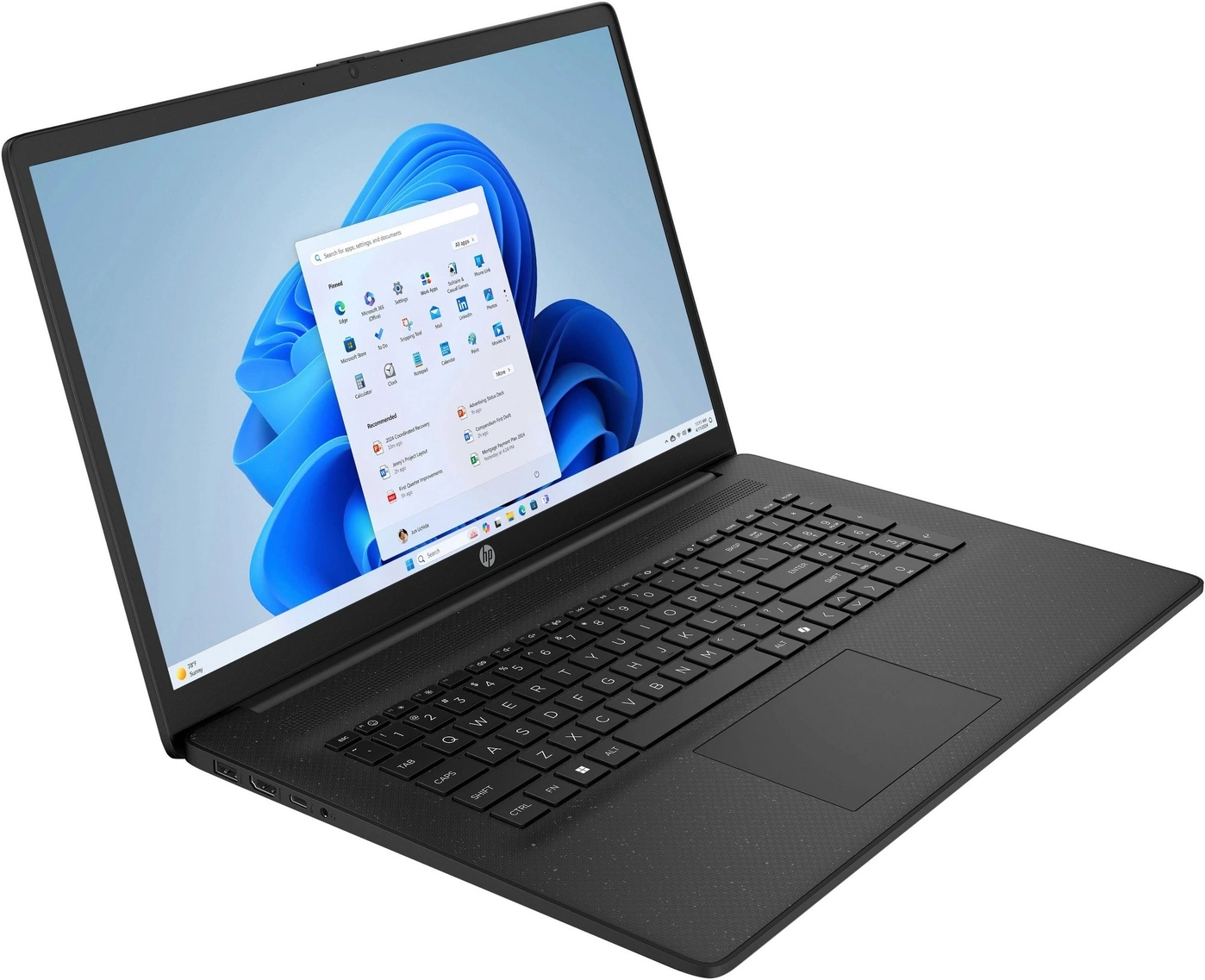 Schwarzer Laptop mit Windows 11 und Tastatur
