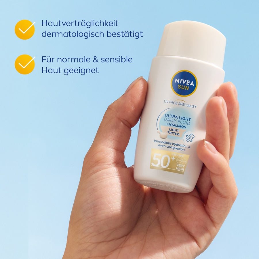 NIVEA SUN UV Gesicht Experte Ultra Light Daily Fluid Heller Hauttyp LSF 50+