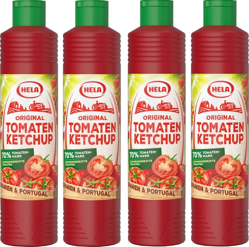 4 x Hela Ketchup Original Tomaten Ketchup 800 ml Flasche Tomatenketchup