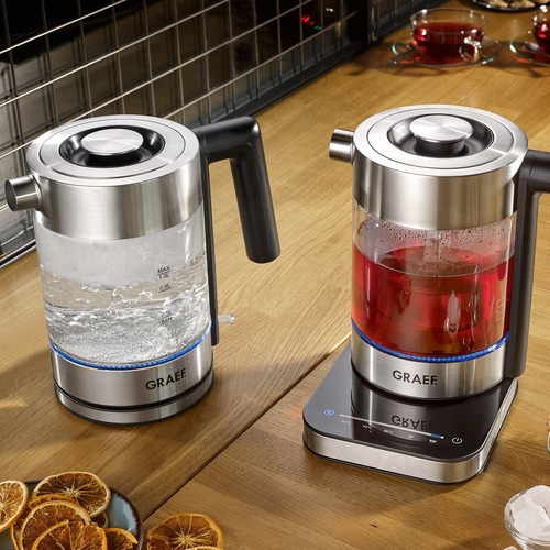 GRAEF Wasserkocher aus Glas + Edelstahl WK300 Glaswasserkocher 1 Liter 2000 Watt