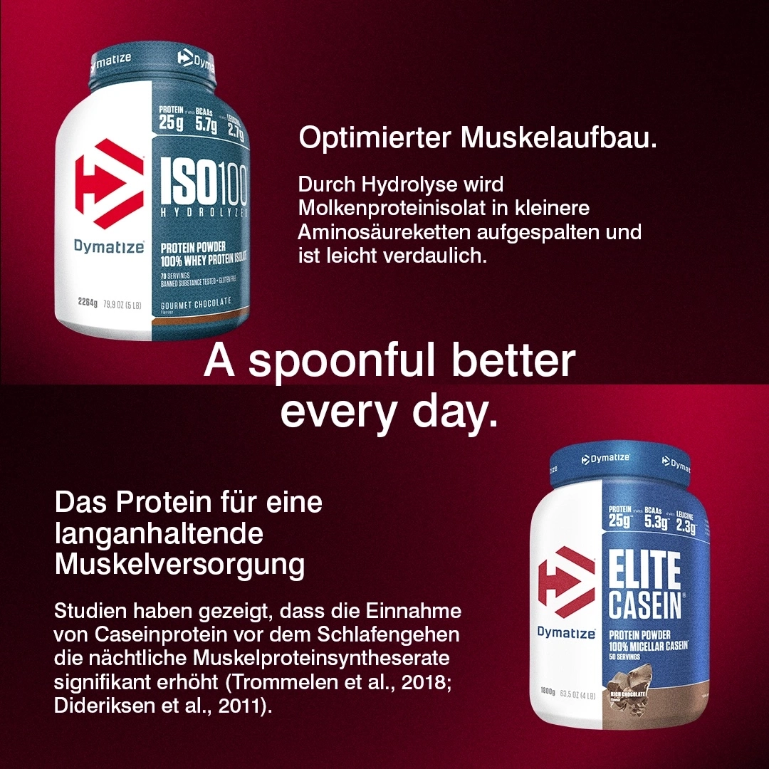 Dymatize ISO 100 und Elite Casein Protein Pulver