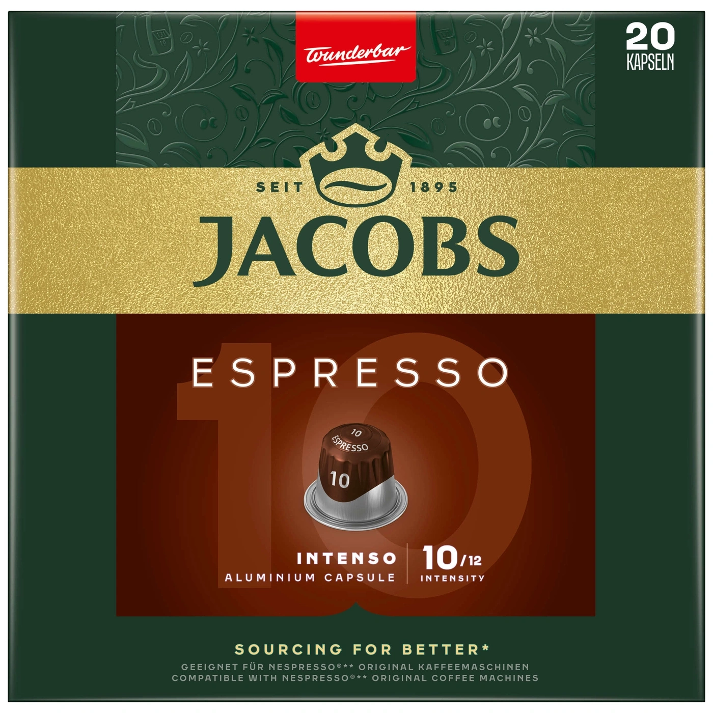 Jacobs Espresso Kapseln, 20 Stück, Intensität 10/12, Aluminium Kapsel, Kaffee