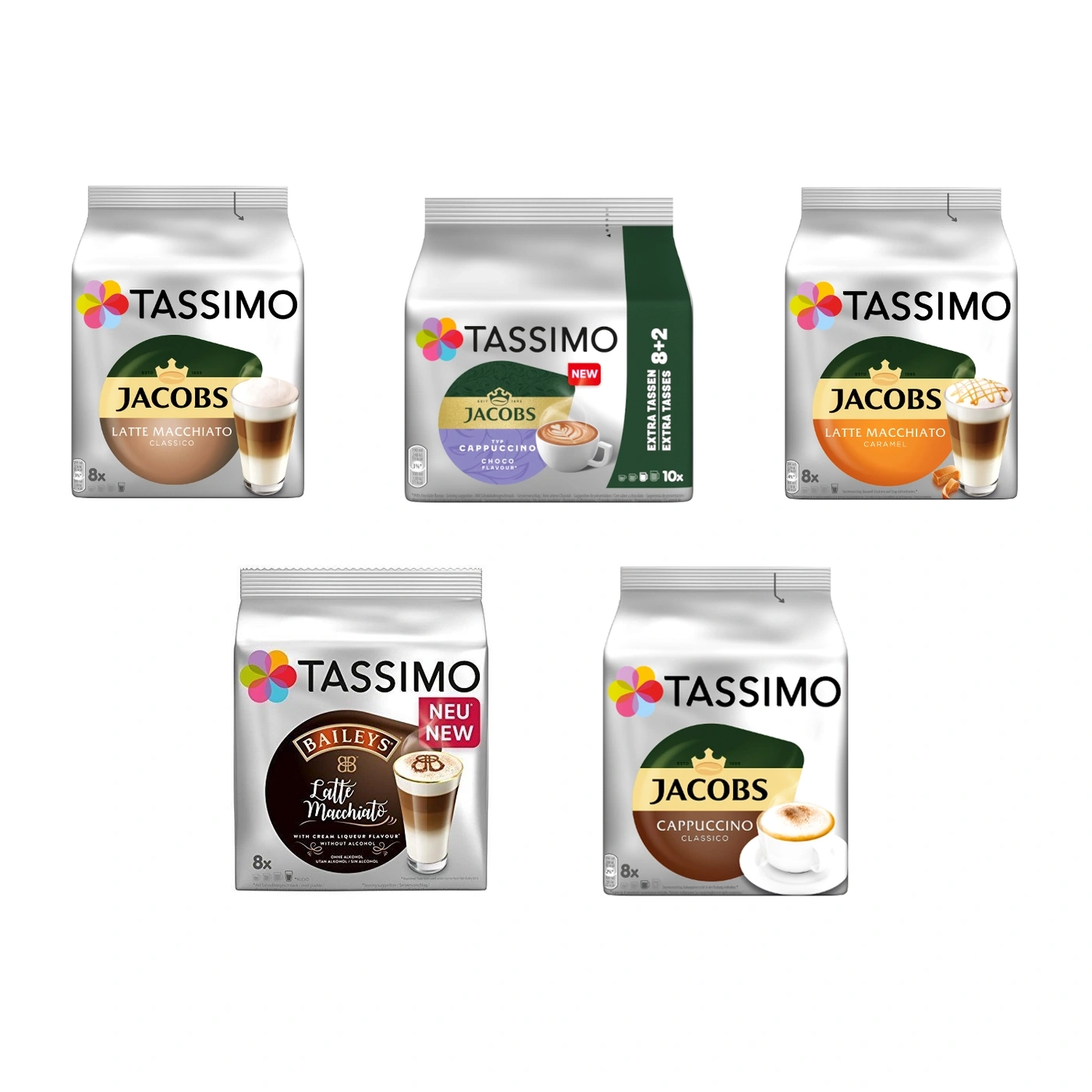 Tassimo Jacobs Latte Macchiato Classico, Tassimo Jacobs Cappuccino Choco, Tassimo Jacobs Latte Macchiato Caramel, Tassimo Baileys Latte Macchiato, Tassimo Jacobs Cappuccino Classico