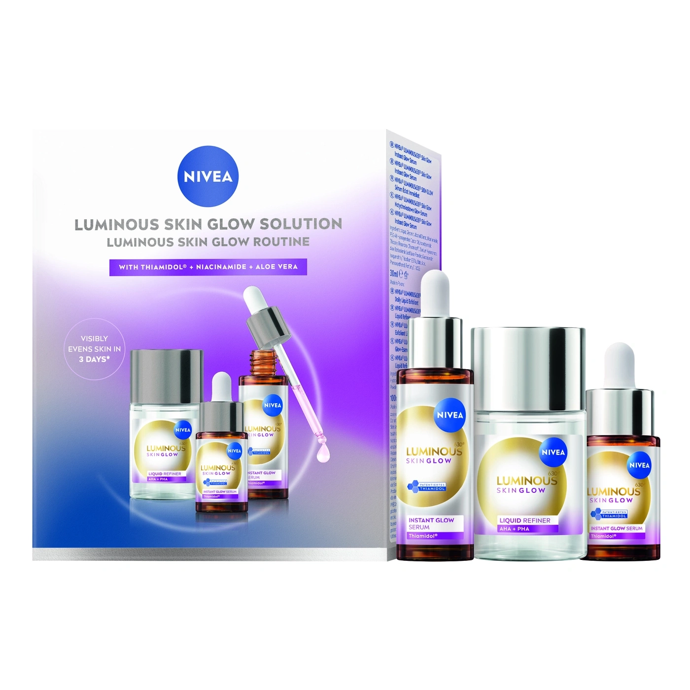 Nivea Luminous Skin Glow Routine mit Thiamidol, Niacinamid und Aloe Vera.