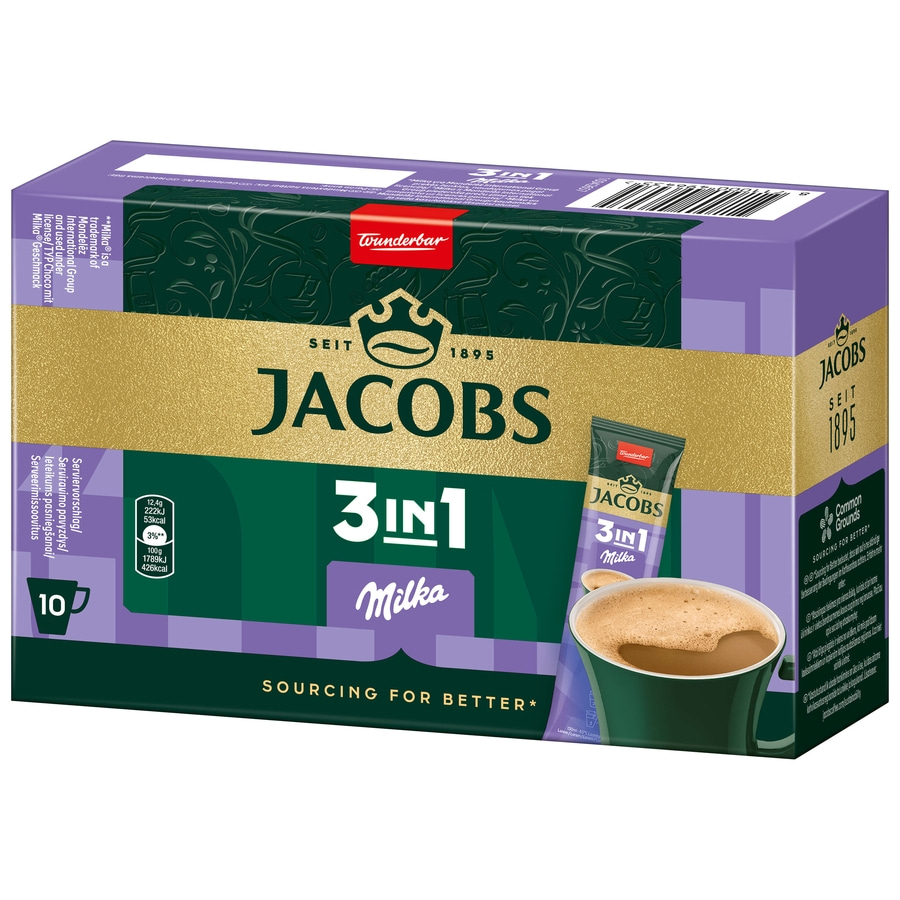 Jacobs 3in1 Milka Kaffee Packung mit 10 Beuteln, Sourcing for Better