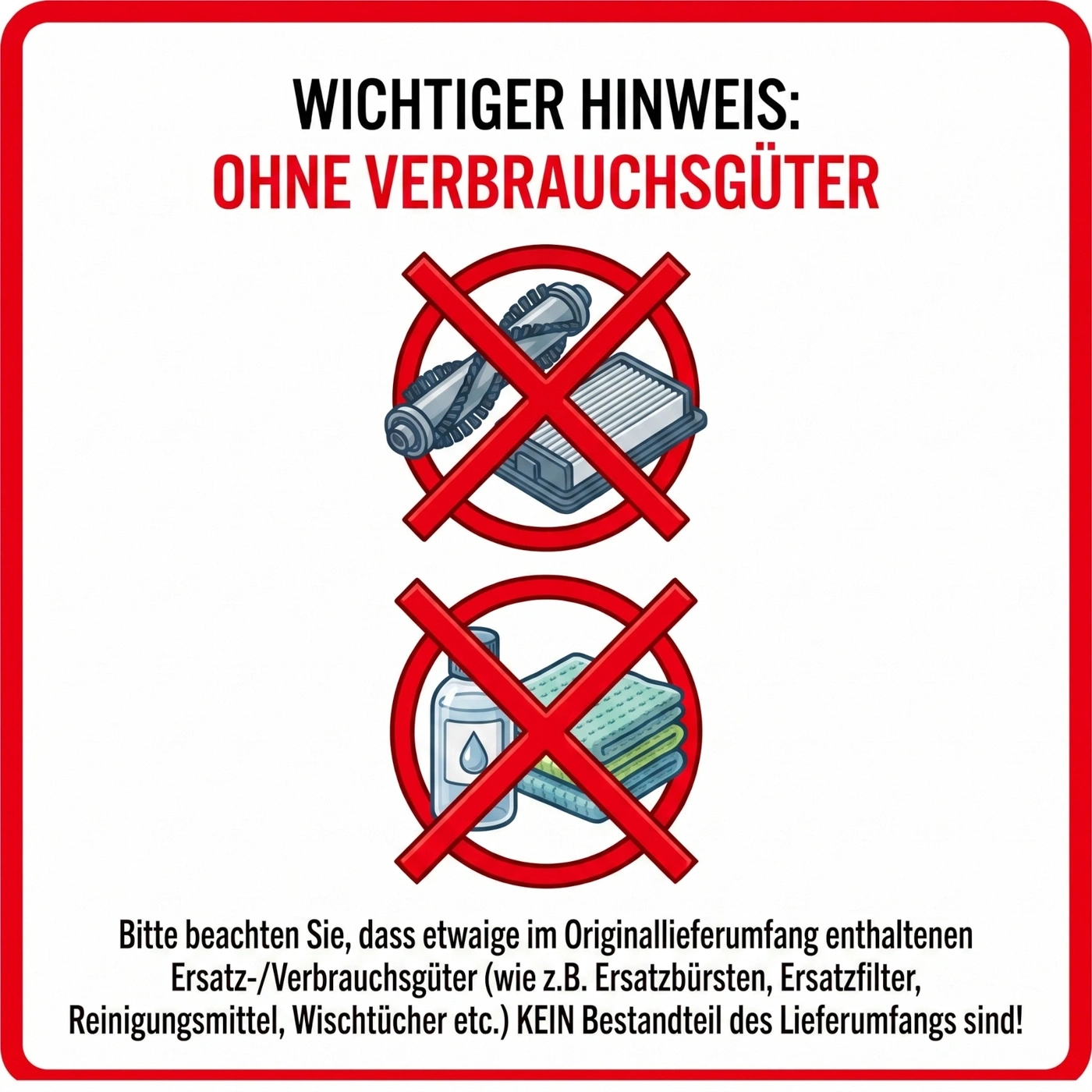 Wichtiger Hinweis: Ohne Verbrauchs gülter, keine Ersatzteile enthalten.