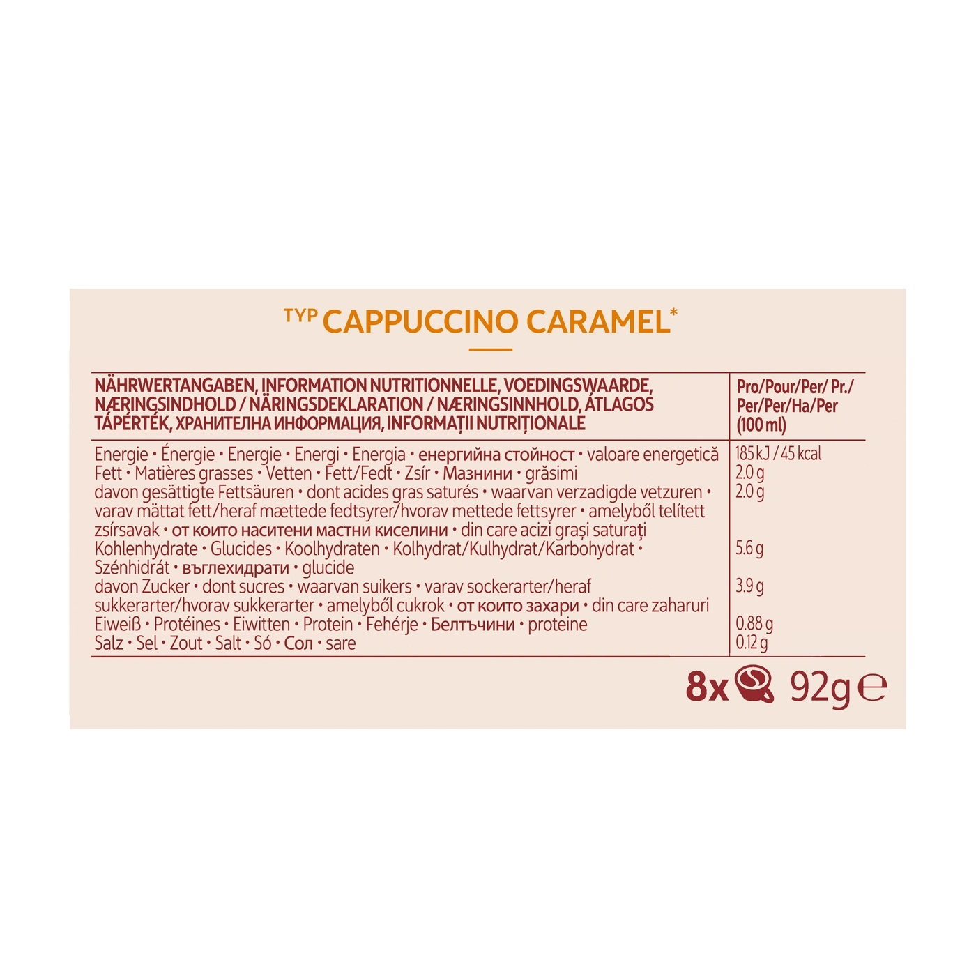 Nährwertangaben für Cappuccino Caramel
