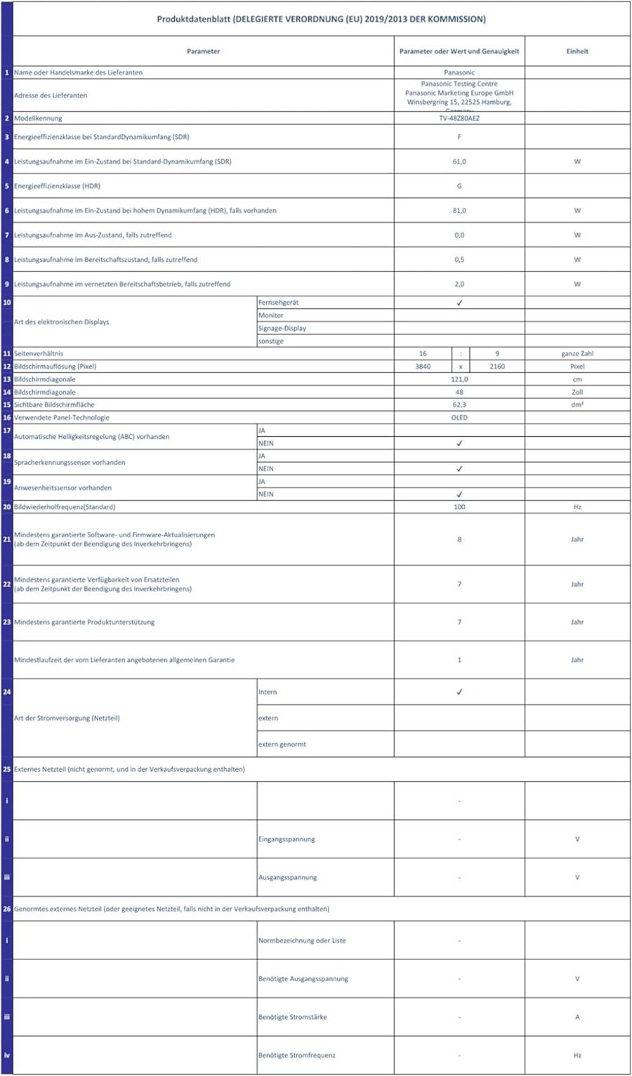 PANASONIC OLED Fernseher 48 Zoll 4K Ultra HD Smart TV TV-48Z80AEZ Fire TV